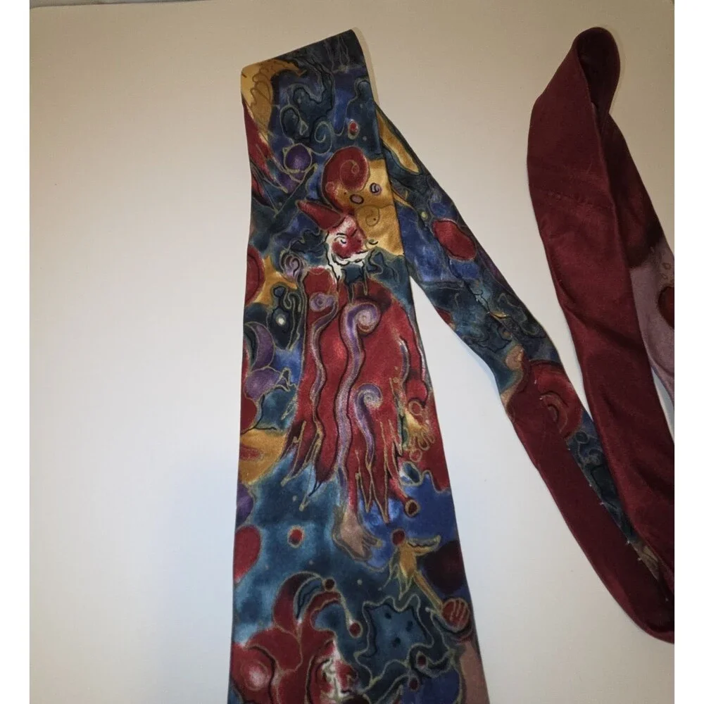 Grace Newberger Watercolor Inspired Vintage Mardis Gras Theme Mens Silk Tie NOLA